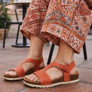 Inter Bios leather sandals rust cork wedge women's size 8.50